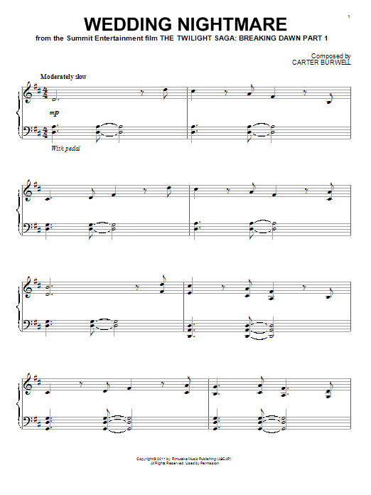 Carter Burwell Wedding Nightmare Sheet Music Notes & Chords for Piano - Download or Print PDF