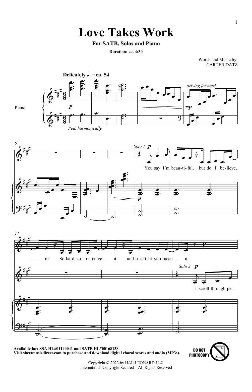 Carter Datz Love Takes Work Sheet Music Notes & Chords for SSA Choir - Download or Print PDF