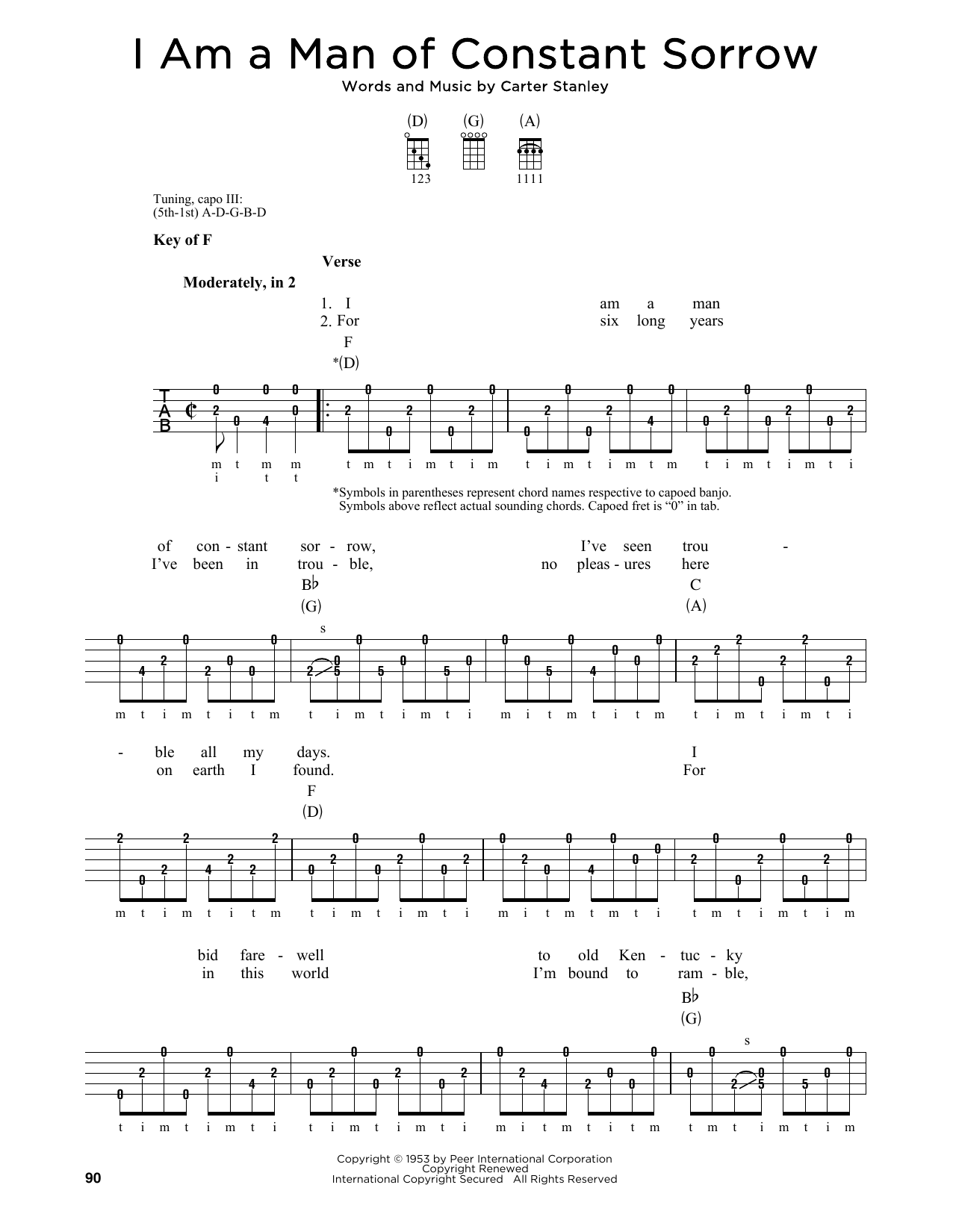 Carter Stanley I Am A Man Of Constant Sorrow Sheet Music Notes & Chords for Tenor Saxophone - Download or Print PDF