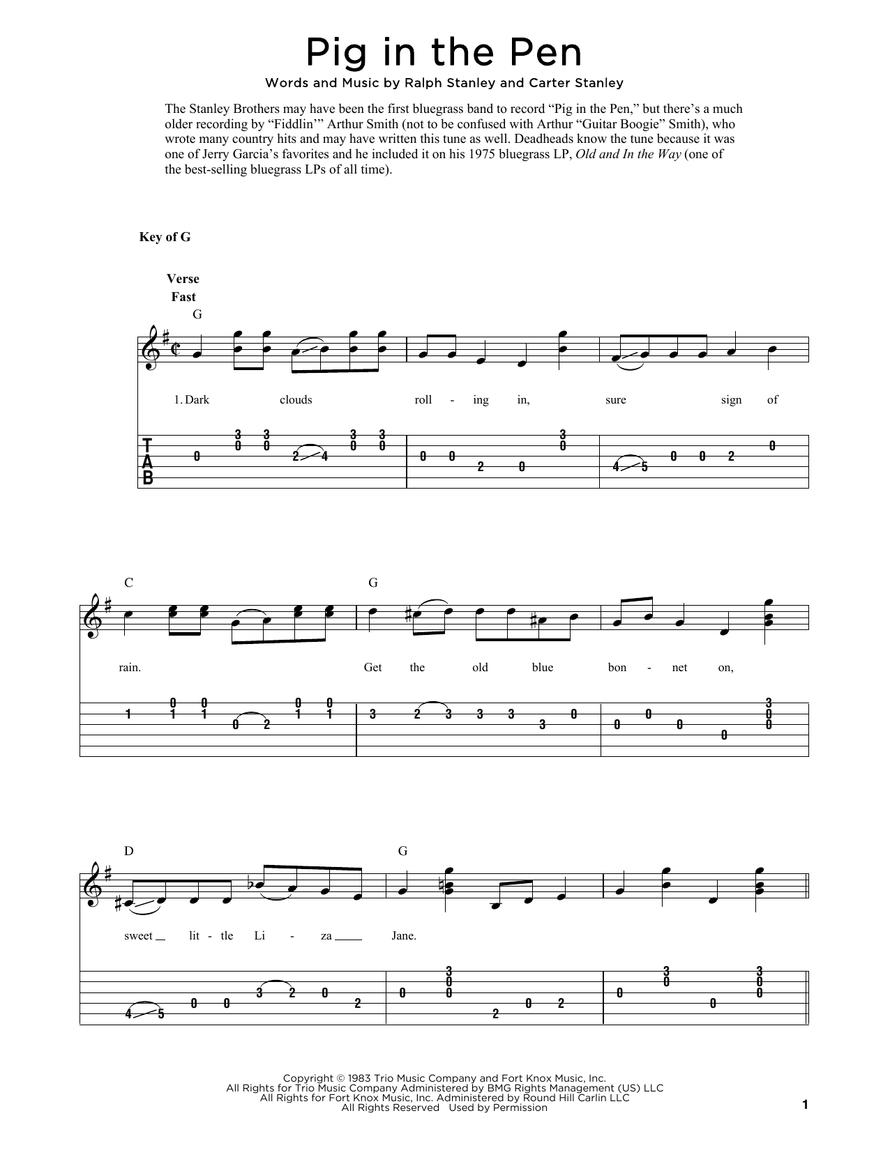 Carter Stanley Pig In The Pen (arr. Fred Sokolow) Sheet Music Notes & Chords for Solo Guitar Tab - Download or Print PDF