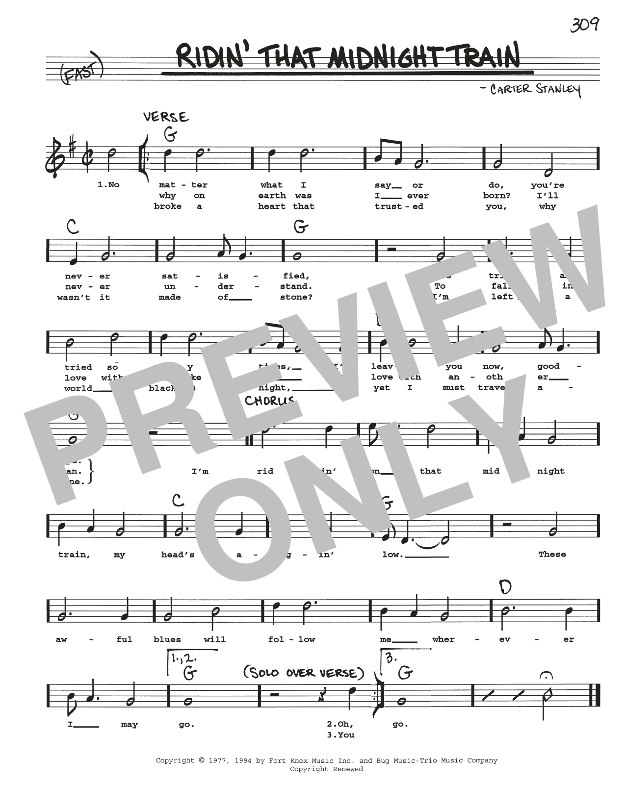 Carter Stanley Ridin' That Midnight Train Sheet Music Notes & Chords for Real Book – Melody, Lyrics & Chords - Download or Print PDF