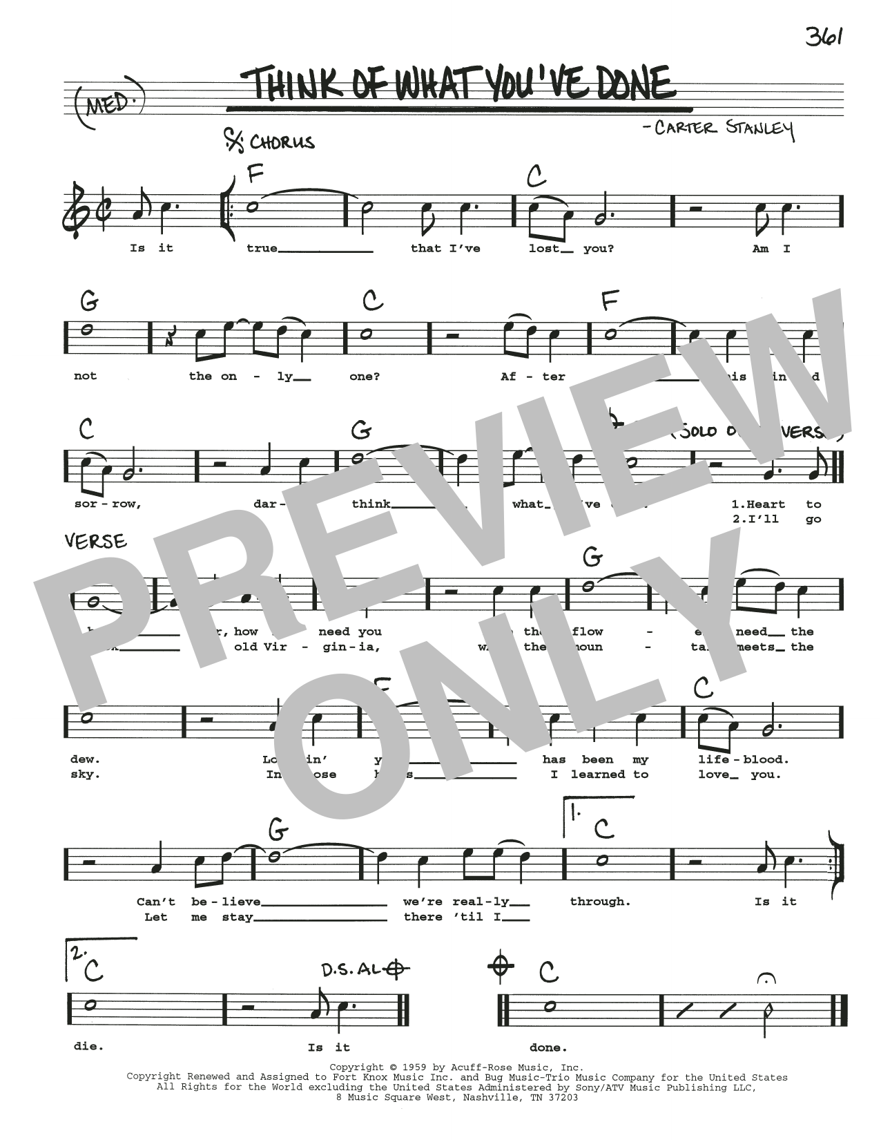 Carter Stanley Think Of What You've Done Sheet Music Notes & Chords for Real Book – Melody, Lyrics & Chords - Download or Print PDF