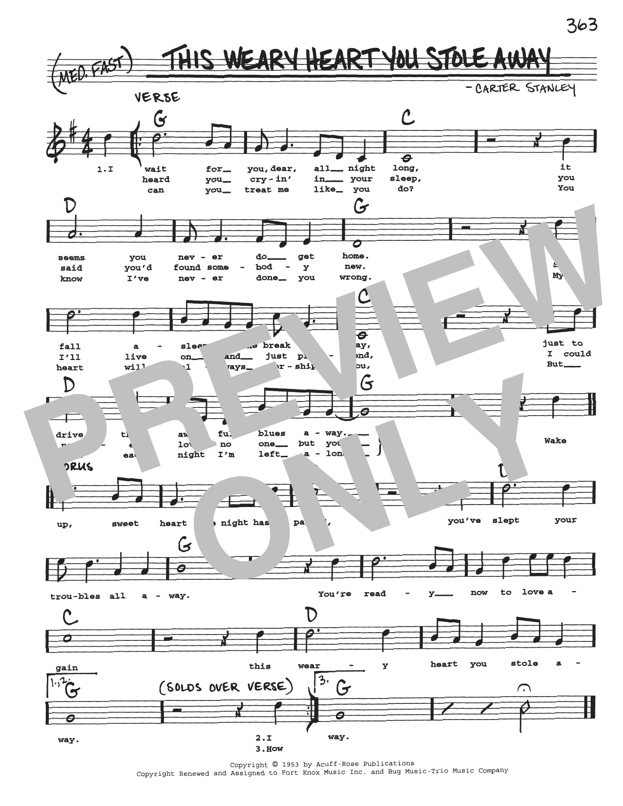 Carter Stanley This Weary Heart You Stole Away Sheet Music Notes & Chords for Real Book – Melody, Lyrics & Chords - Download or Print PDF