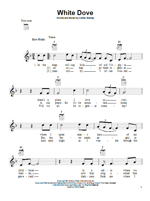 Carter Stanley White Dove Sheet Music Notes & Chords for Ukulele - Download or Print PDF