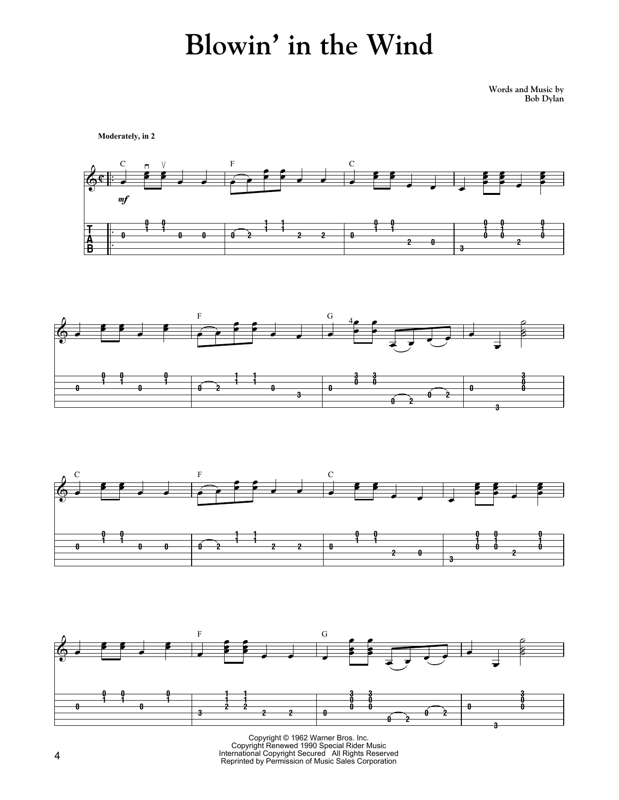 Carter Style Guitar Blowin' In The Wind Sheet Music Notes & Chords for Guitar Tab - Download or Print PDF