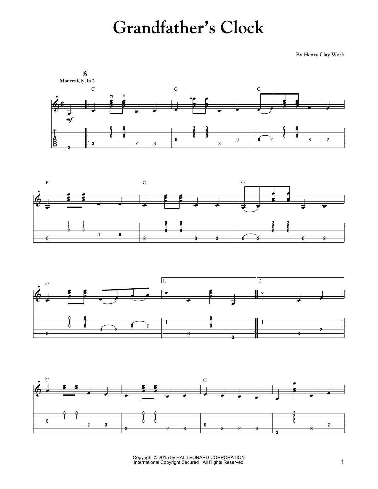 Carter Style Guitar Grandfather's Clock Sheet Music Notes & Chords for Guitar Tab - Download or Print PDF