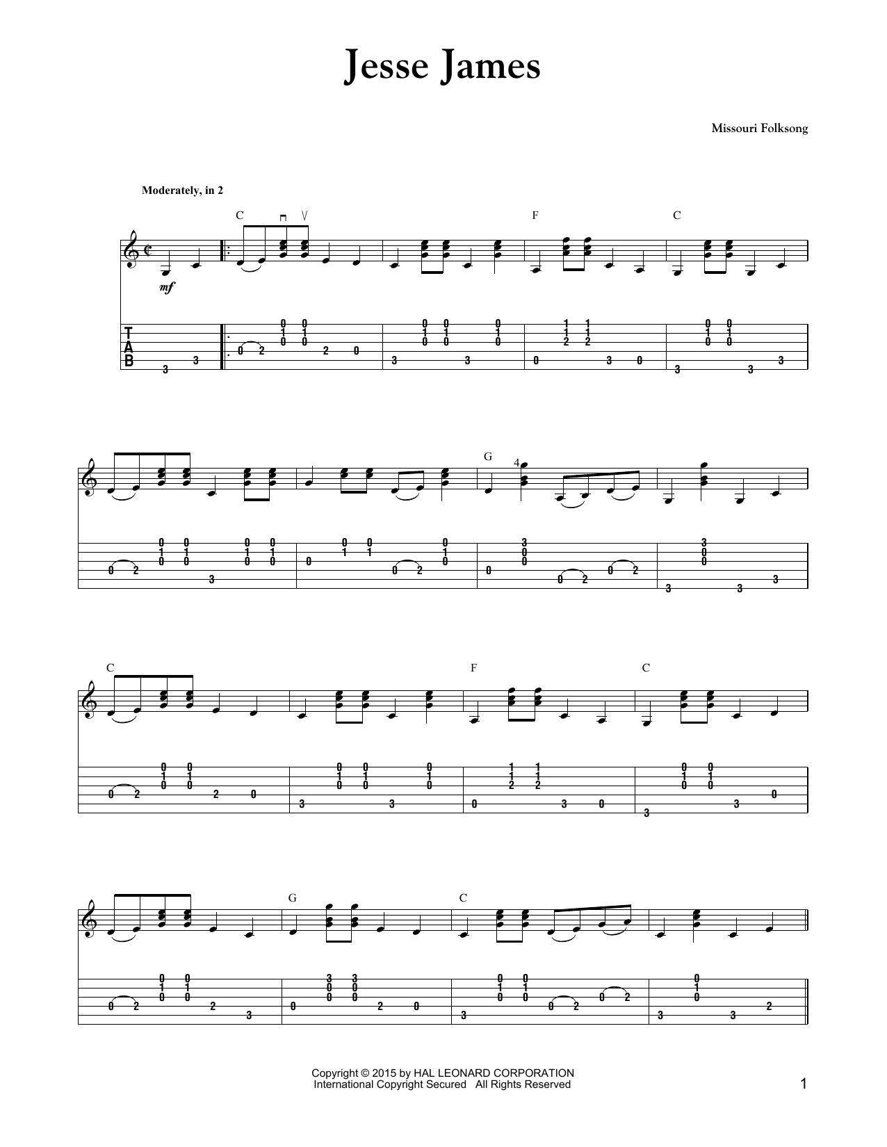 Carter Style Guitar Jesse James Sheet Music Notes & Chords for Guitar Tab - Download or Print PDF