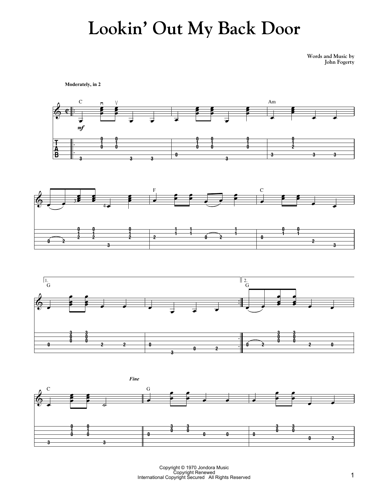 Carter Style Guitar Lookin' Out My Back Door Sheet Music Notes & Chords for Guitar Tab - Download or Print PDF