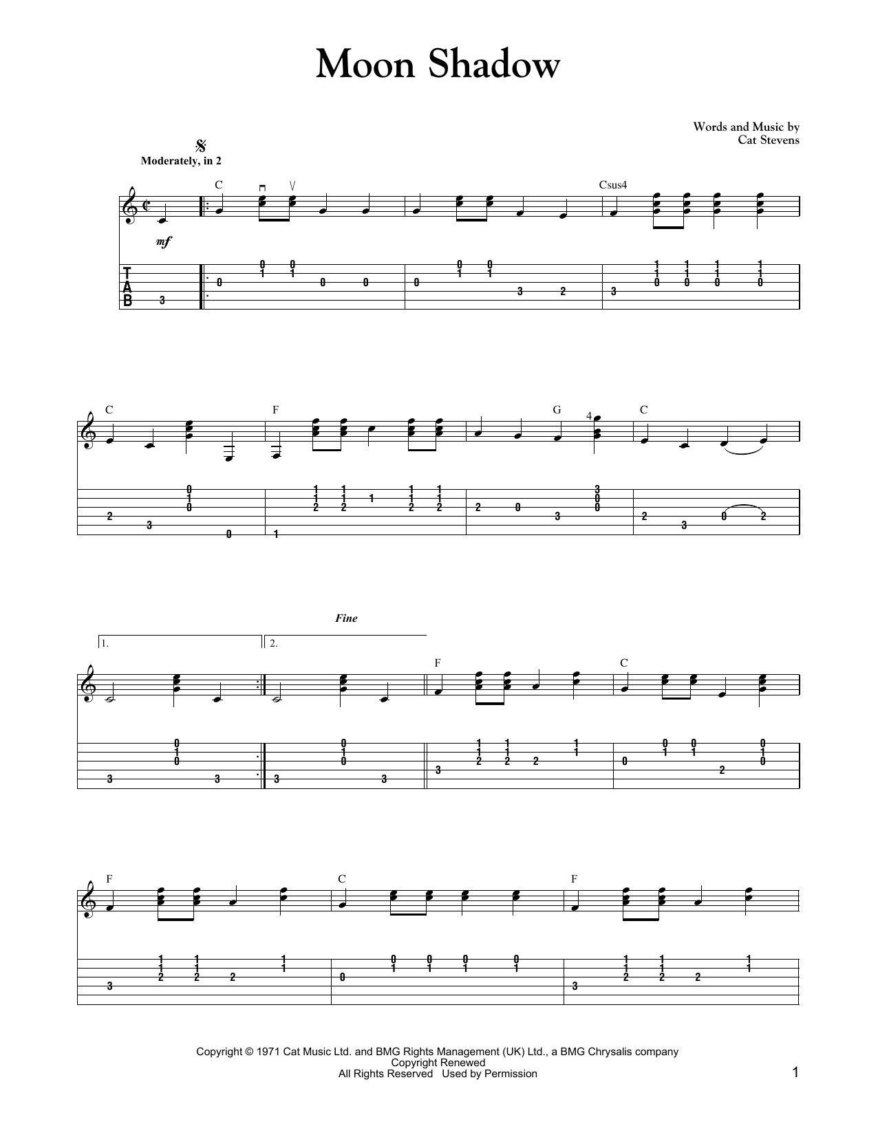 Carter Style Guitar Moon Shadow Sheet Music Notes & Chords for Guitar Tab - Download or Print PDF