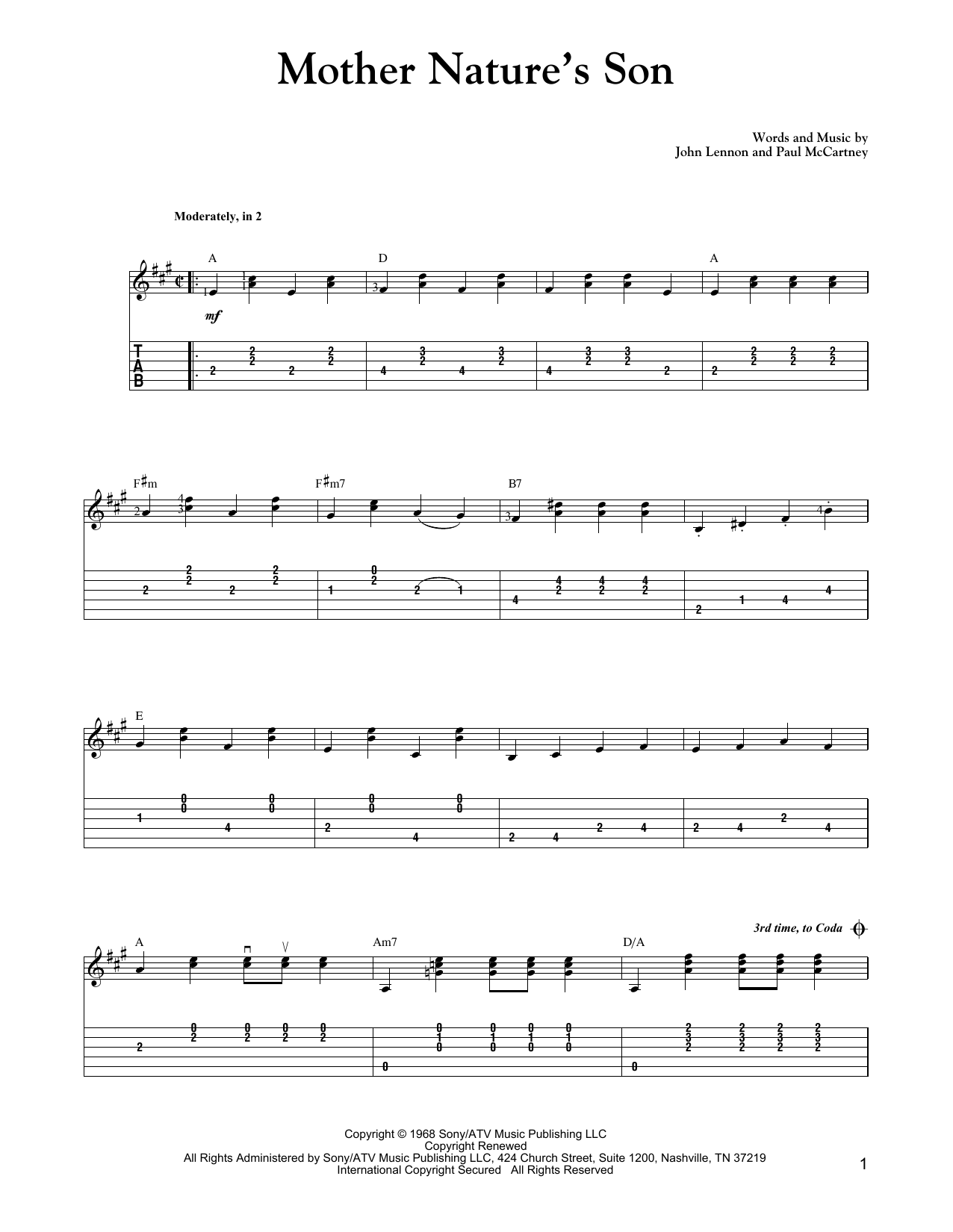 Carter Style Guitar Mother Nature's Son Sheet Music Notes & Chords for Guitar Tab - Download or Print PDF