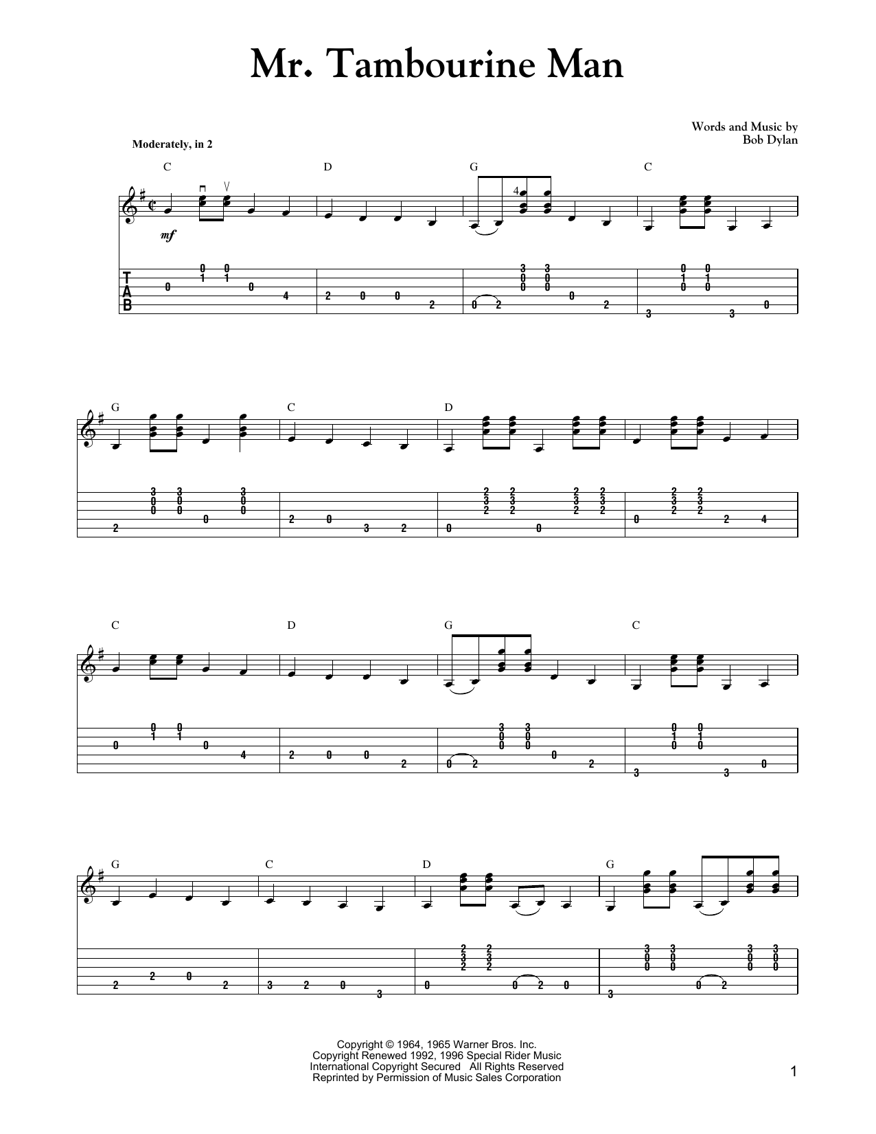 Carter Style Guitar Mr. Tambourine Man Sheet Music Notes & Chords for Guitar Tab - Download or Print PDF