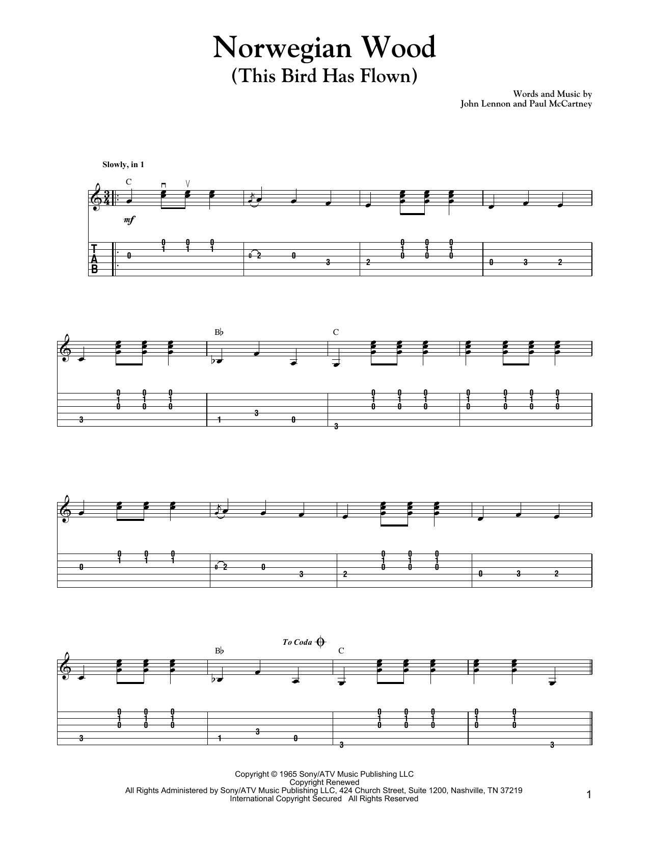 Carter Style Guitar Norwegian Wood (This Bird Has Flown) Sheet Music Notes & Chords for Guitar Tab - Download or Print PDF