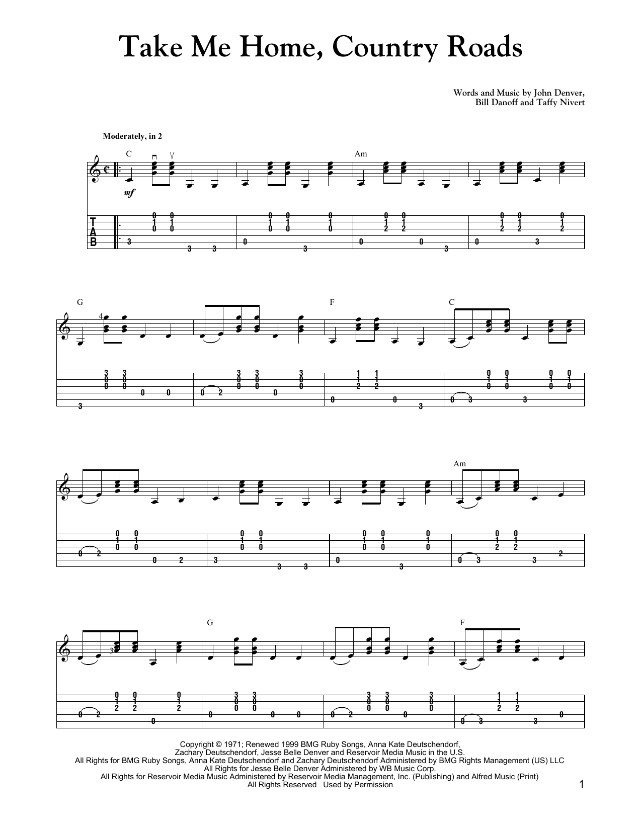 Carter Style Guitar Take Me Home, Country Roads Sheet Music Notes & Chords for Guitar Tab - Download or Print PDF