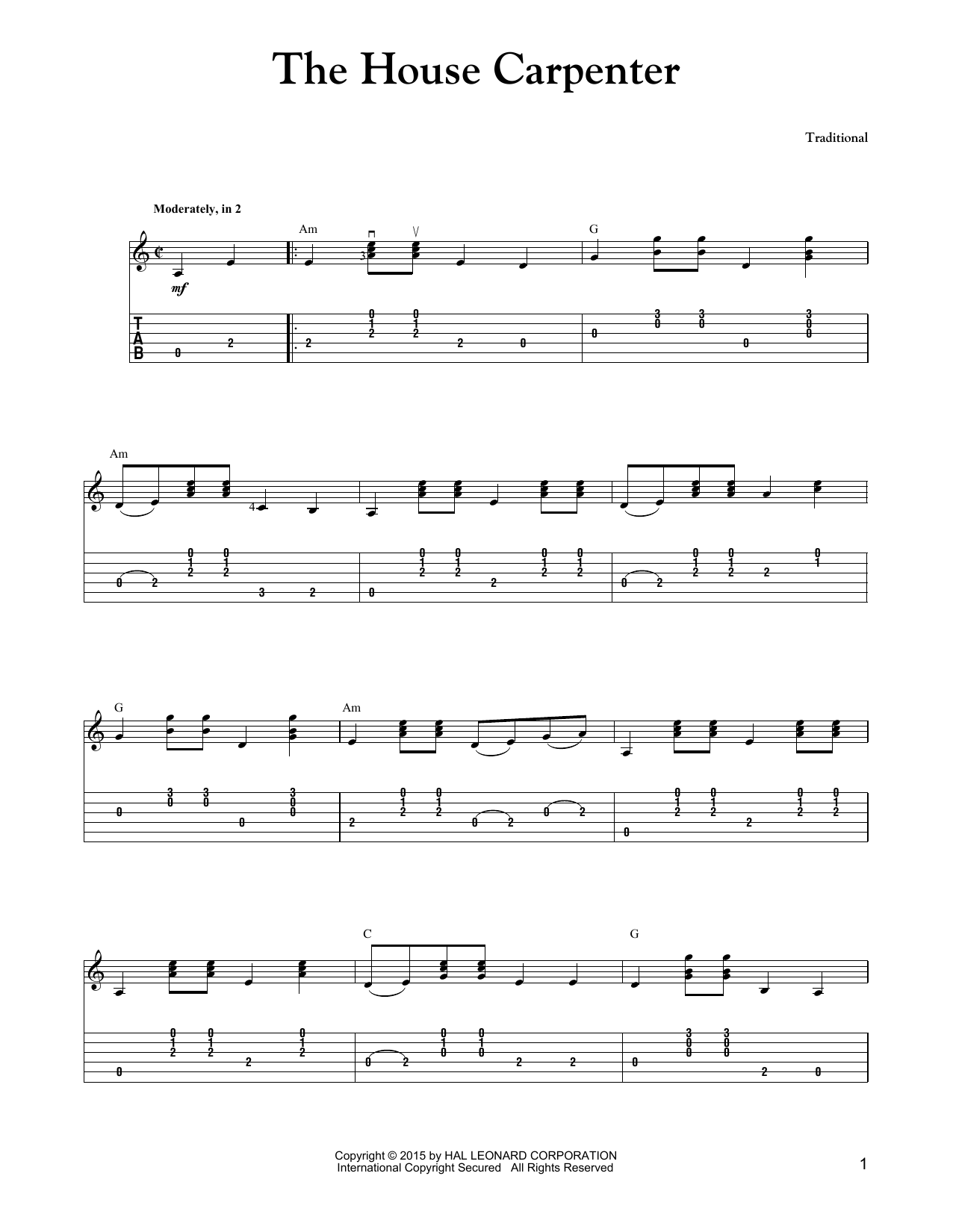 Carter Style Guitar The House Carpenter Sheet Music Notes & Chords for Guitar Tab - Download or Print PDF