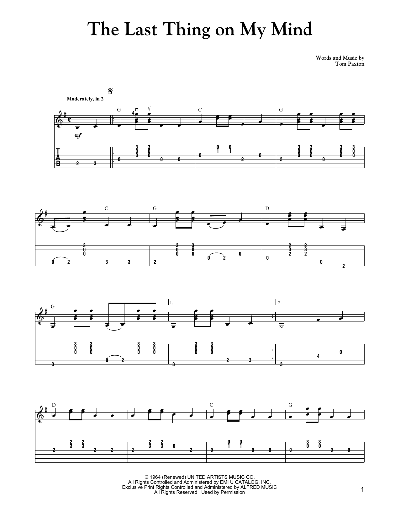 Carter Style Guitar The Last Thing On My Mind Sheet Music Notes & Chords for Guitar Tab - Download or Print PDF