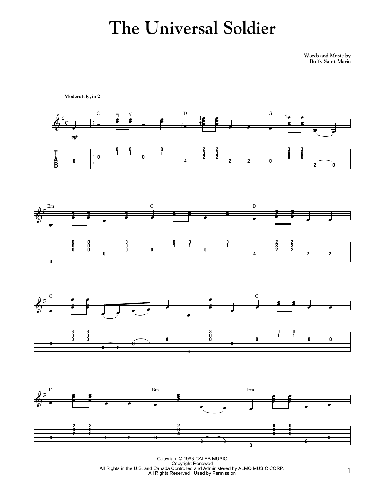 Carter Style Guitar The Universal Soldier Sheet Music Notes & Chords for Guitar Tab - Download or Print PDF