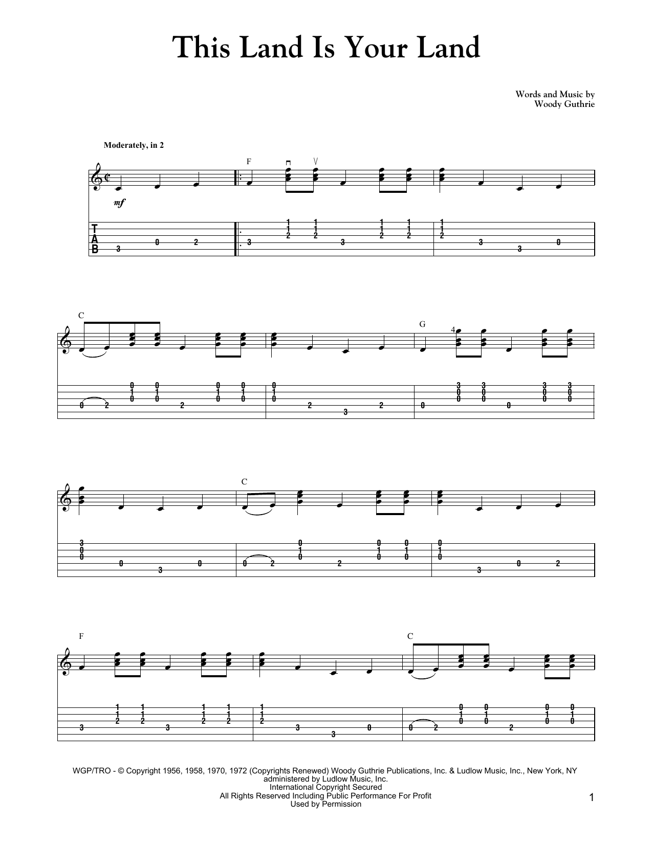 Carter Style Guitar This Land Is Your Land Sheet Music Notes & Chords for Guitar Tab - Download or Print PDF