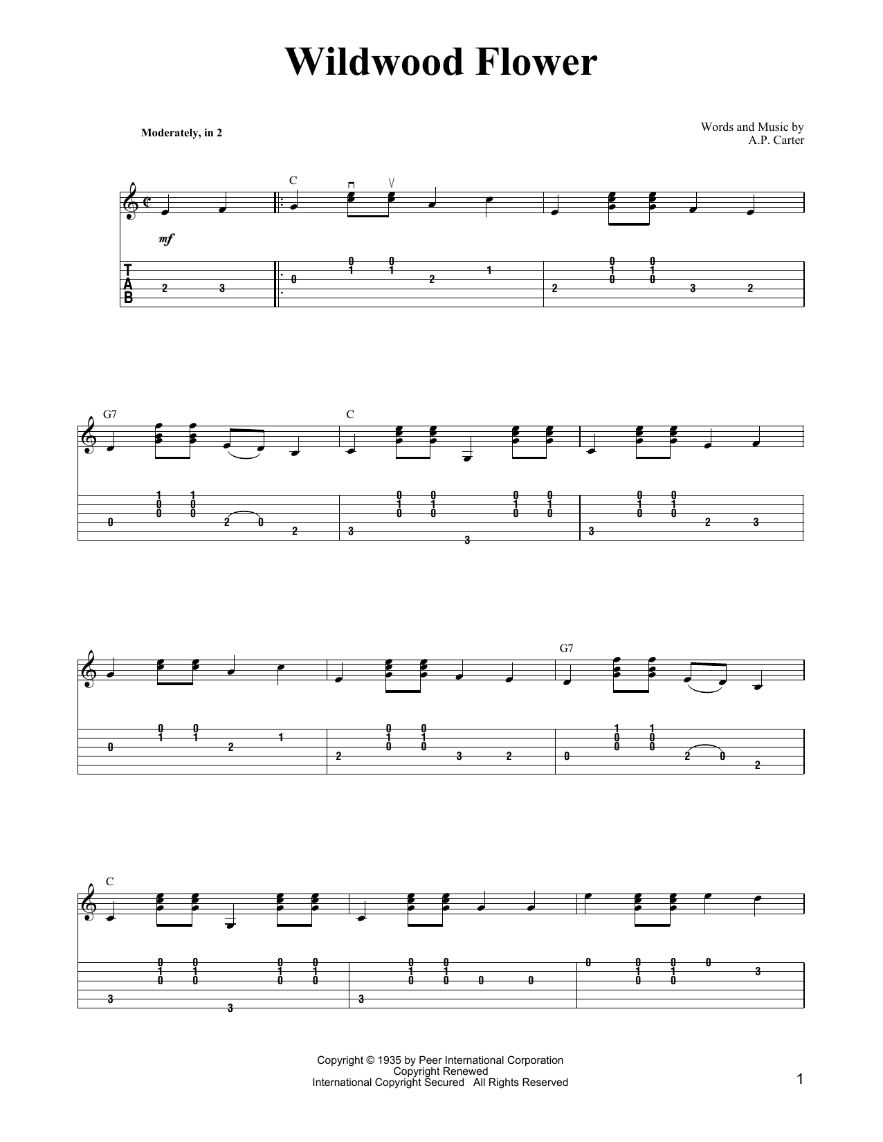 Carter Style Guitar Wildwood Flower Sheet Music Notes & Chords for Guitar Tab - Download or Print PDF