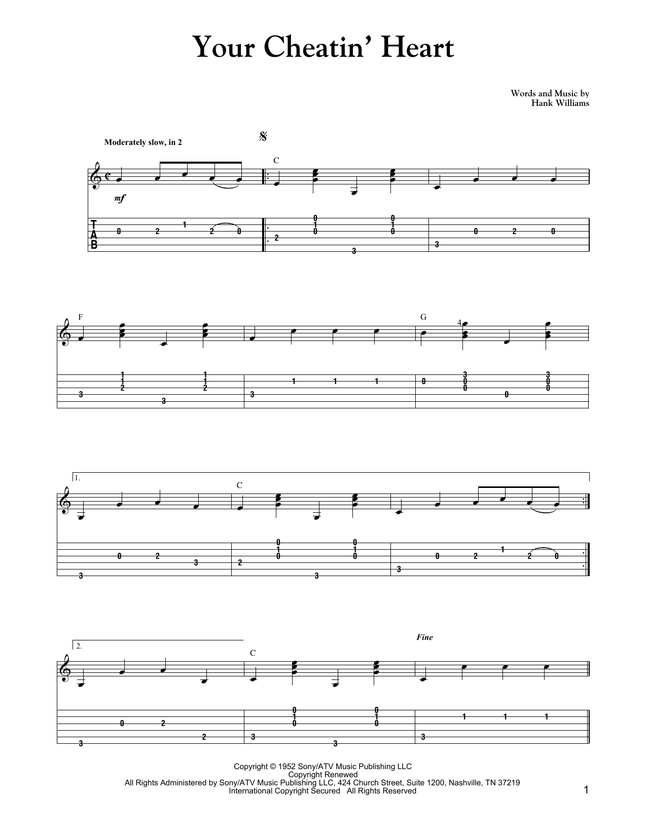 Carter Style Guitar Your Cheatin' Heart Sheet Music Notes & Chords for Guitar Tab - Download or Print PDF
