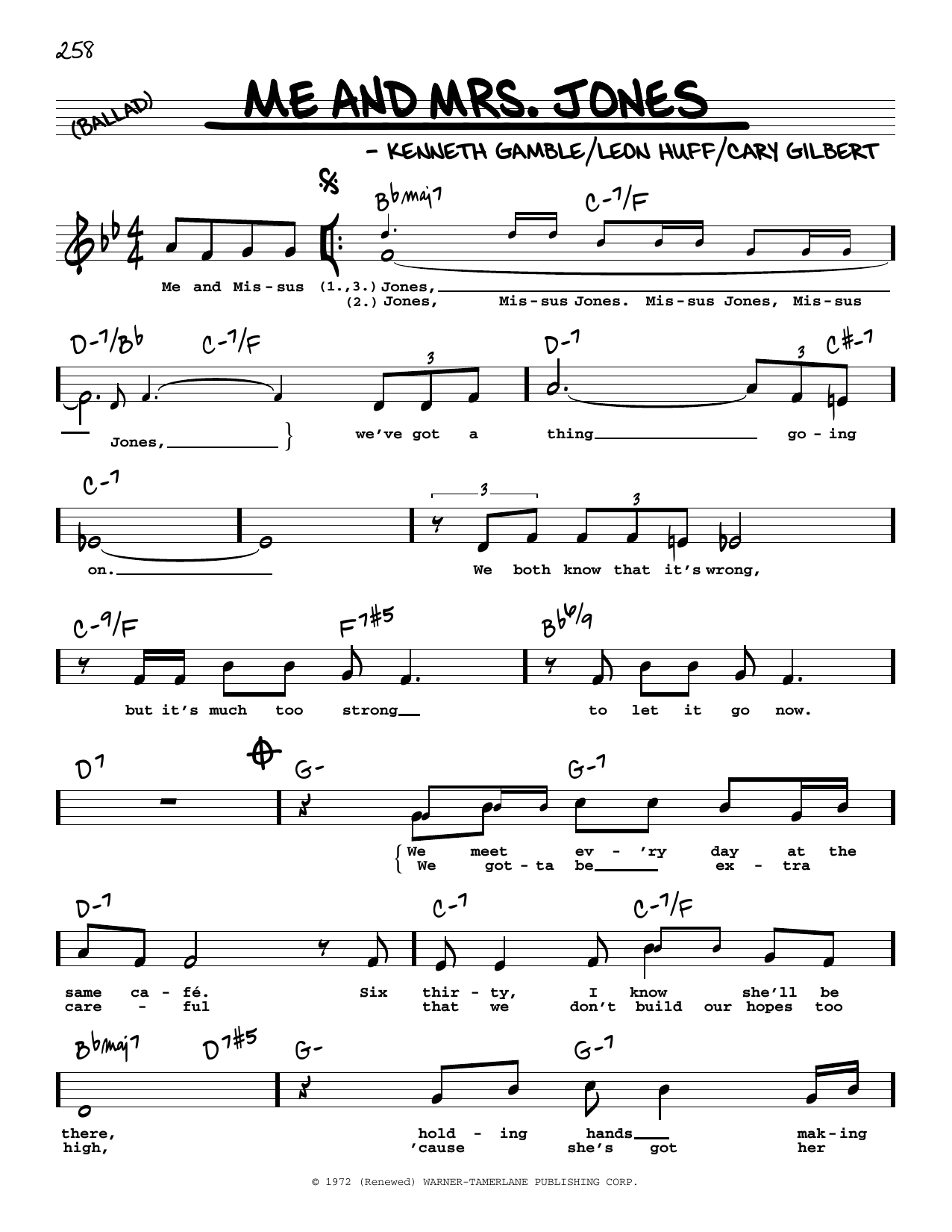 Cary Gilbert Me And Mrs. Jones (High Voice) Sheet Music Notes & Chords for Real Book – Melody, Lyrics & Chords - Download or Print PDF