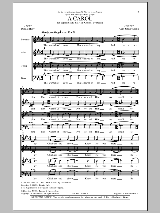 Cary John Franklin A Carol Sheet Music Notes & Chords for SATB - Download or Print PDF