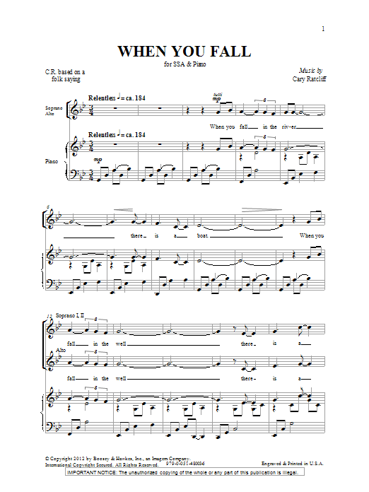 Cary Ratcliff When You Fall Sheet Music Notes & Chords for SSA - Download or Print PDF