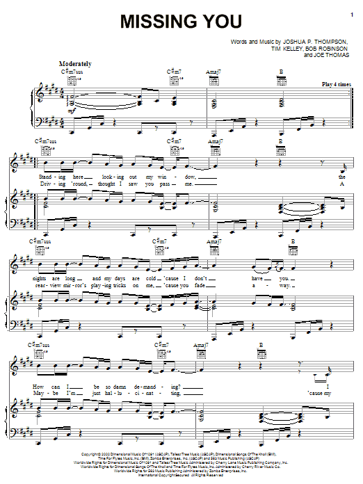 Case Missing You Sheet Music Notes & Chords for Piano, Vocal & Guitar (Right-Hand Melody) - Download or Print PDF