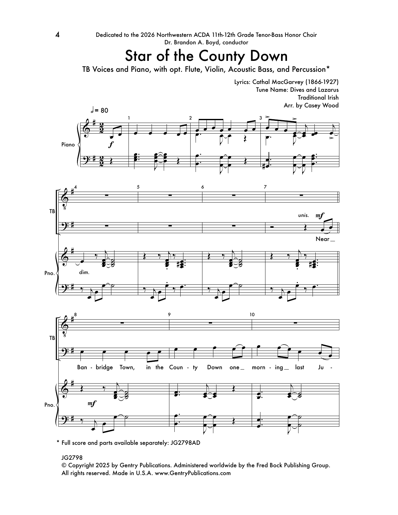Casey Wood Star of the County Down Sheet Music Notes & Chords for TB Choir - Download or Print PDF