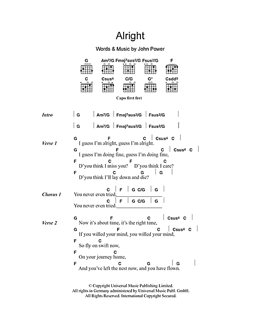 Cast Alright Sheet Music Notes & Chords for Lyrics & Chords - Download or Print PDF