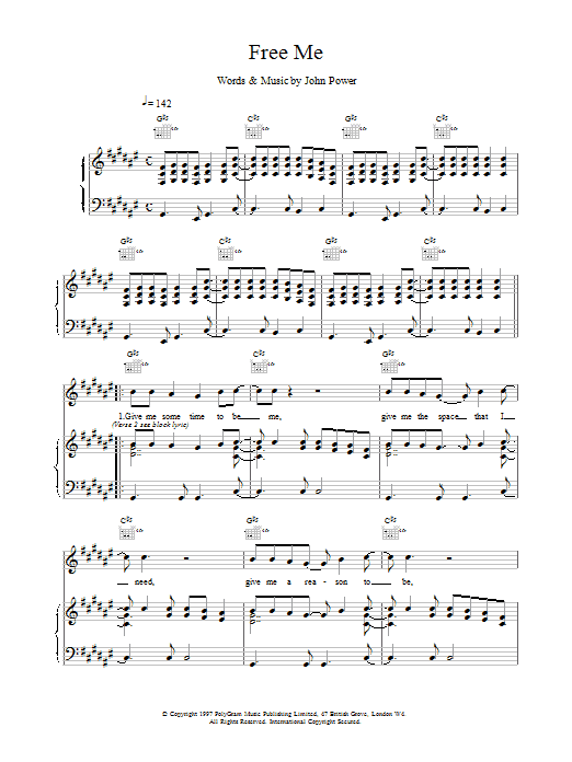 Preview Cast Free Me Pop sheet music, notes and chords for Piano, Vocal & Guitar (Right-Hand Melody), SKU: 17869 Free Me sheet music