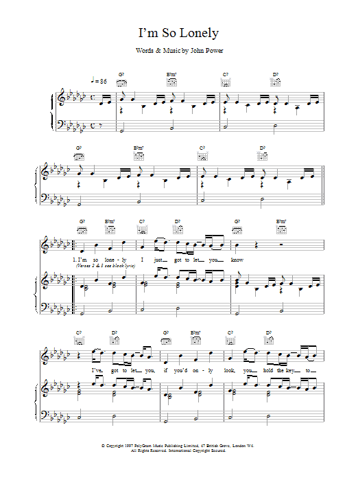 Preview Cast I'm So Lonely Pop sheet music, notes and chords for Piano, Vocal & Guitar (Right-Hand Melody), SKU: 17871 I'm So Lonely sheet music