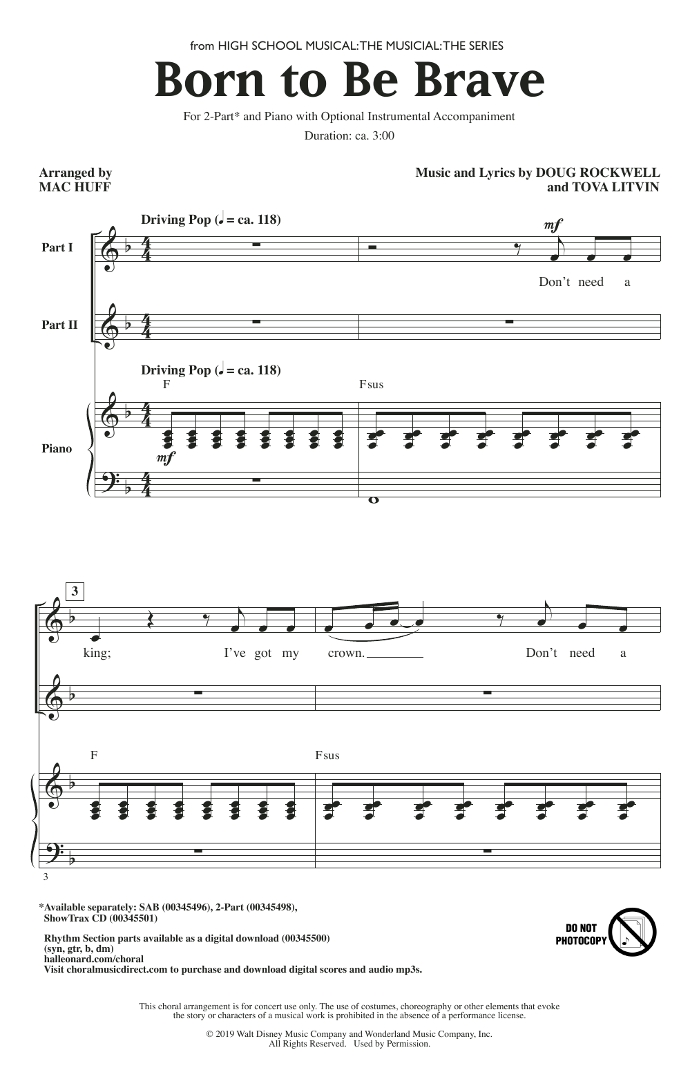 Cast of High School Musical: The Musical: The Series Born To Be Brave (from High School Musical: The Musical: The Series) (arr. Mac Huff) Sheet Music Notes & Chords for 2-Part Choir - Download or Print PDF