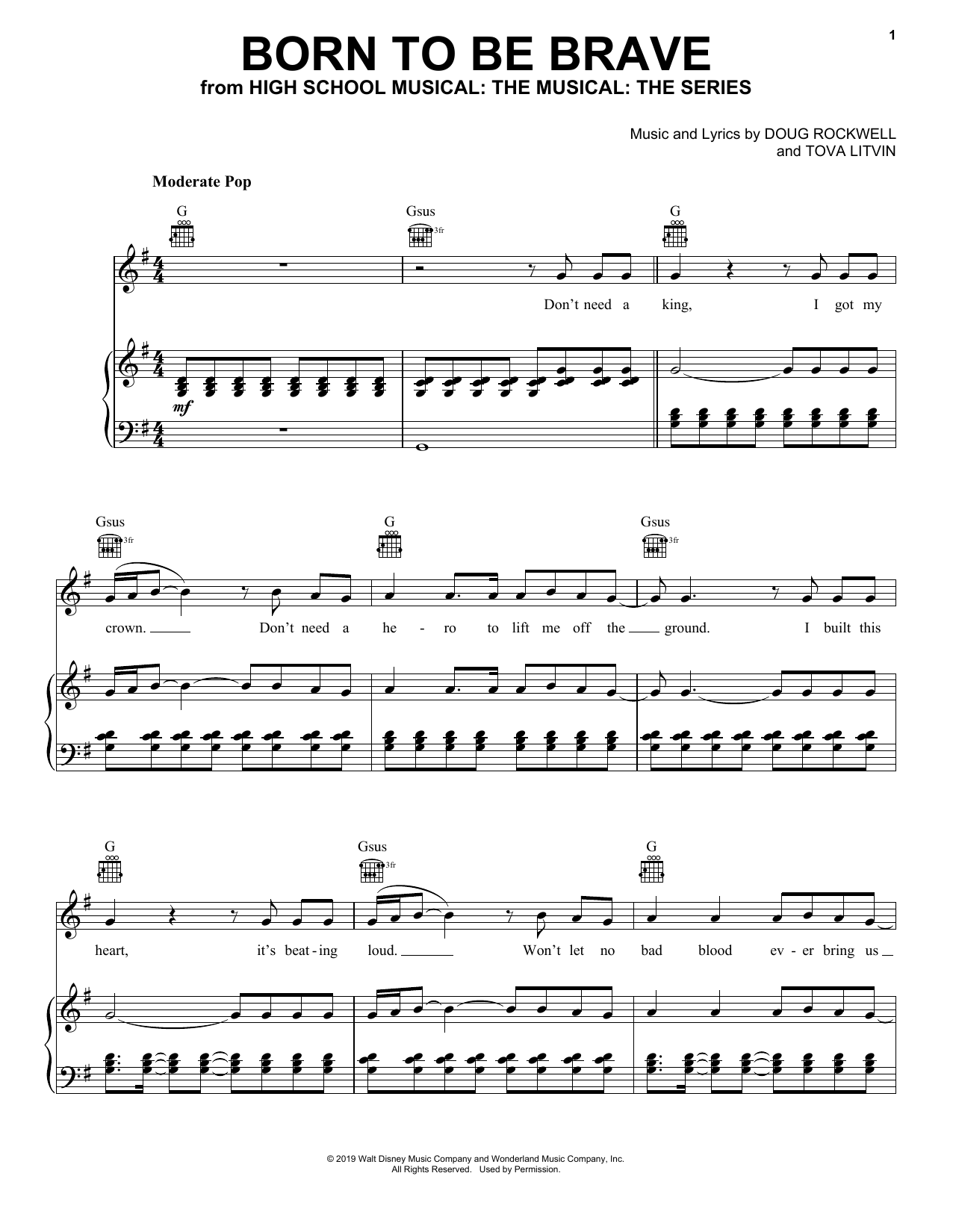 Cast of High School Musical: The Musical: The Series Born To Be Brave (from High School Musical: The Musical: The Series) Sheet Music Notes & Chords for Piano, Vocal & Guitar (Right-Hand Melody) - Download or Print PDF Cast of High School Musical: The Musical: The Series Born To Be Brave (from High School Musical: The Musical: The Series) Sheet Music Notes & Chords for Piano, Vocal & Guitar (Right-Hand Melody) - Download or Print PDF
