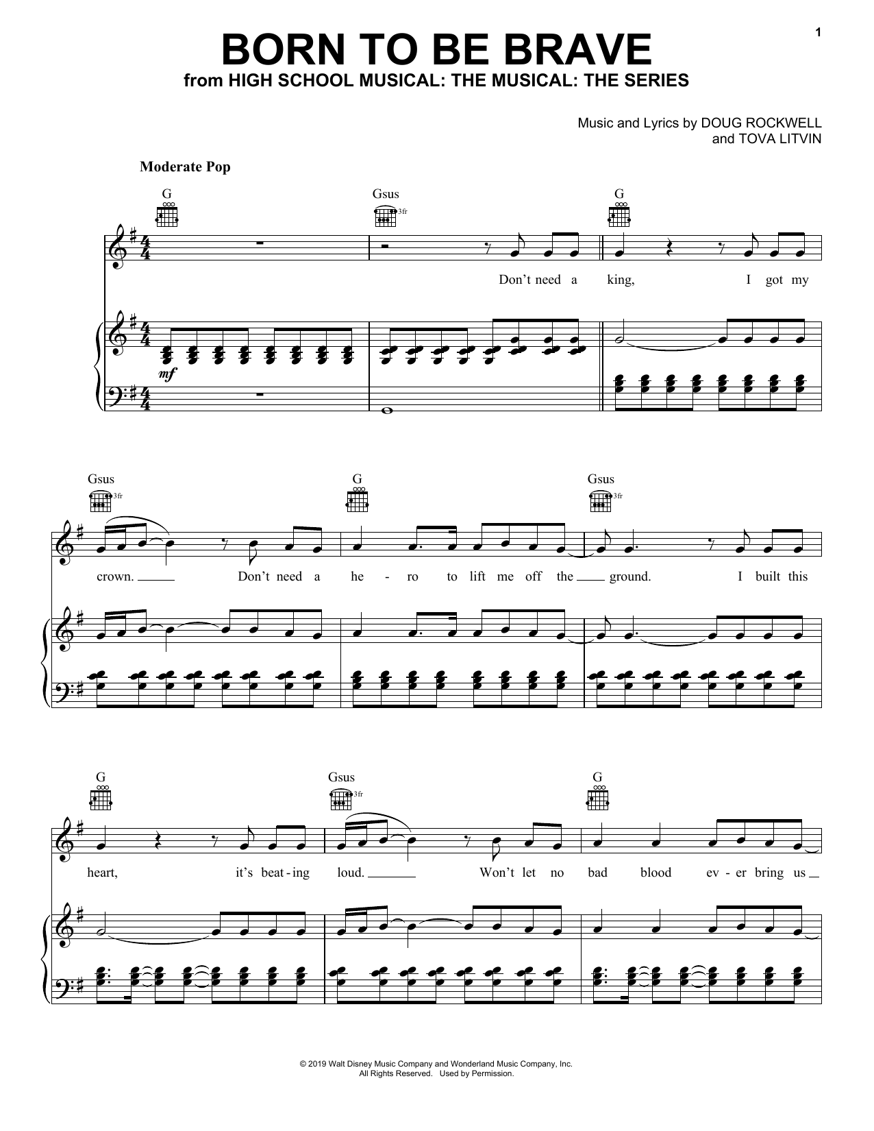Cast of High School Musical: The Musical: The Series Born To Be Brave (from High School Musical: The Musical: The Series) Sheet Music Notes & Chords for Piano, Vocal & Guitar (Right-Hand Melody) - Download or Print PDF