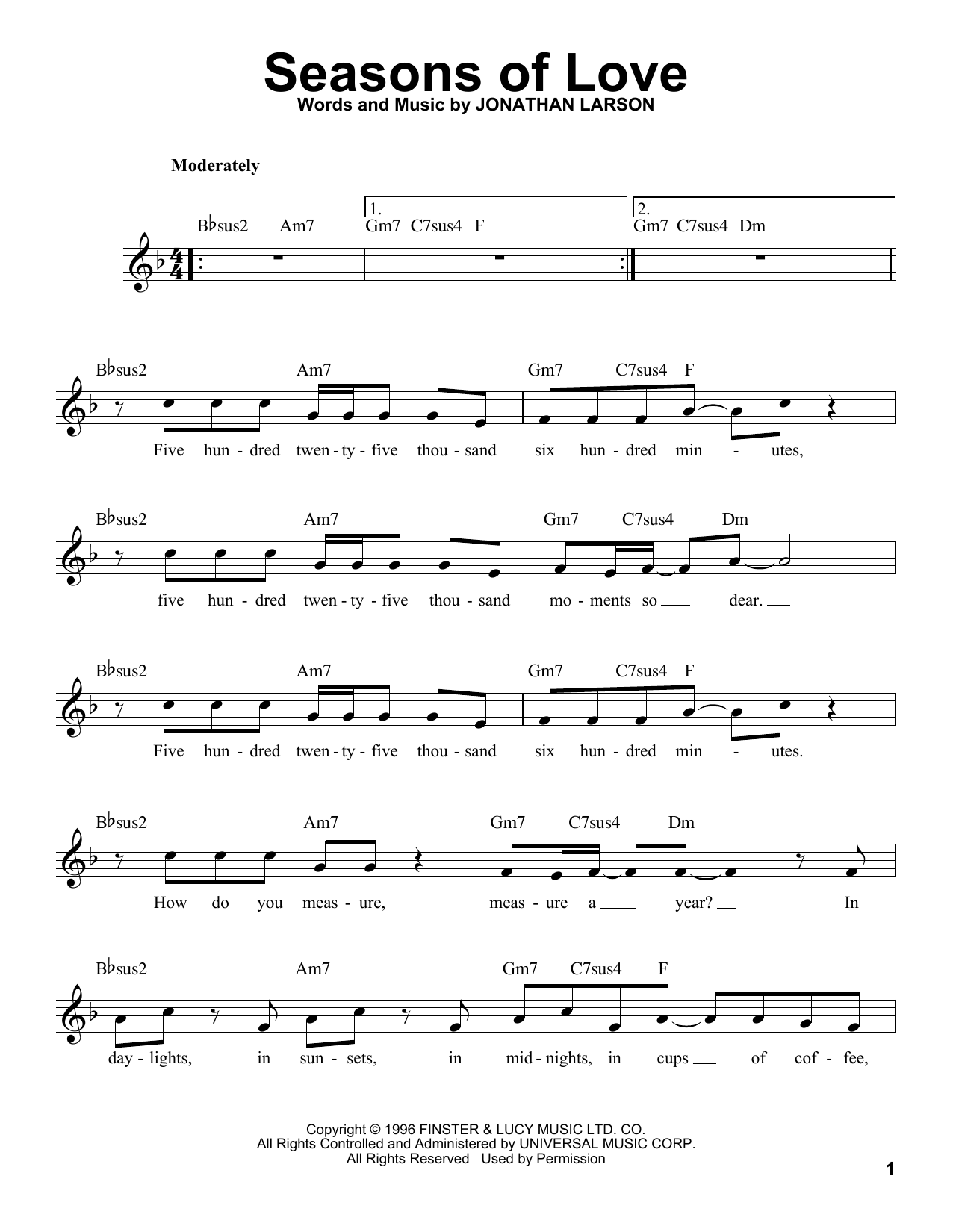Cast of Rent Seasons Of Love (from Rent) Sheet Music Notes & Chords for Voice - Download or Print PDF