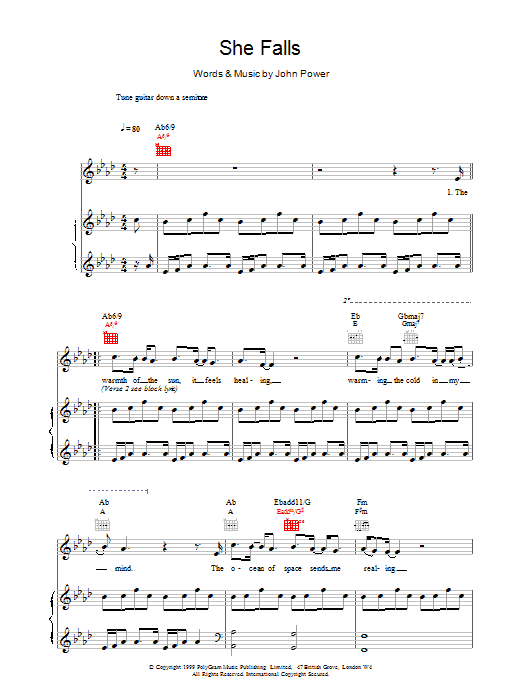 Cast She Falls Sheet Music Notes & Chords for Piano, Vocal & Guitar (Right-Hand Melody) - Download or Print PDF