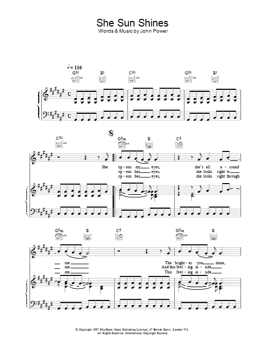 Cast She Sun Shines Sheet Music Notes & Chords for Piano, Vocal & Guitar (Right-Hand Melody) - Download or Print PDF Cast She Sun Shines Sheet Music Notes & Chords for Piano, Vocal & Guitar (Right-Hand Melody) - Download or Print PDF