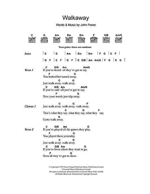 Cast Walkaway Sheet Music Notes & Chords for Lyrics & Chords - Download or Print PDF