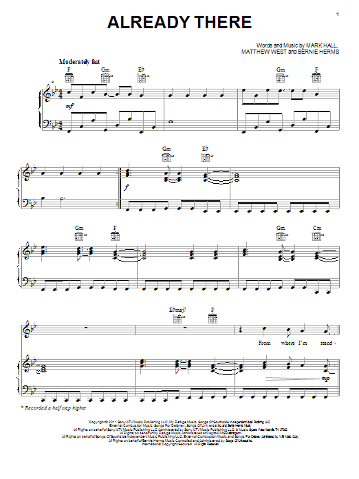 Casting Crowns Already There Sheet Music Notes & Chords for Piano, Vocal & Guitar (Right-Hand Melody) - Download or Print PDF