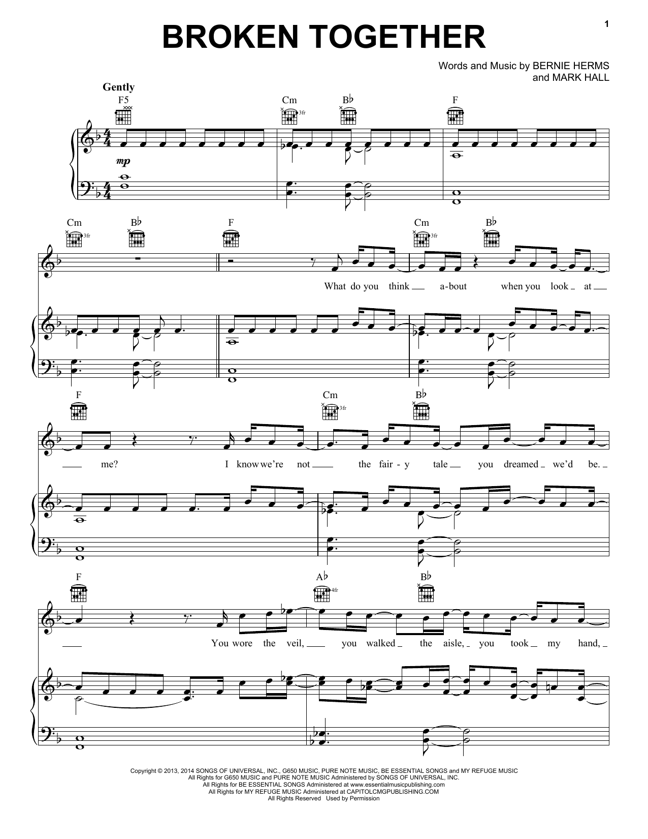 Casting Crowns Broken Together Sheet Music Notes & Chords for Piano, Vocal & Guitar (Right-Hand Melody) - Download or Print PDF