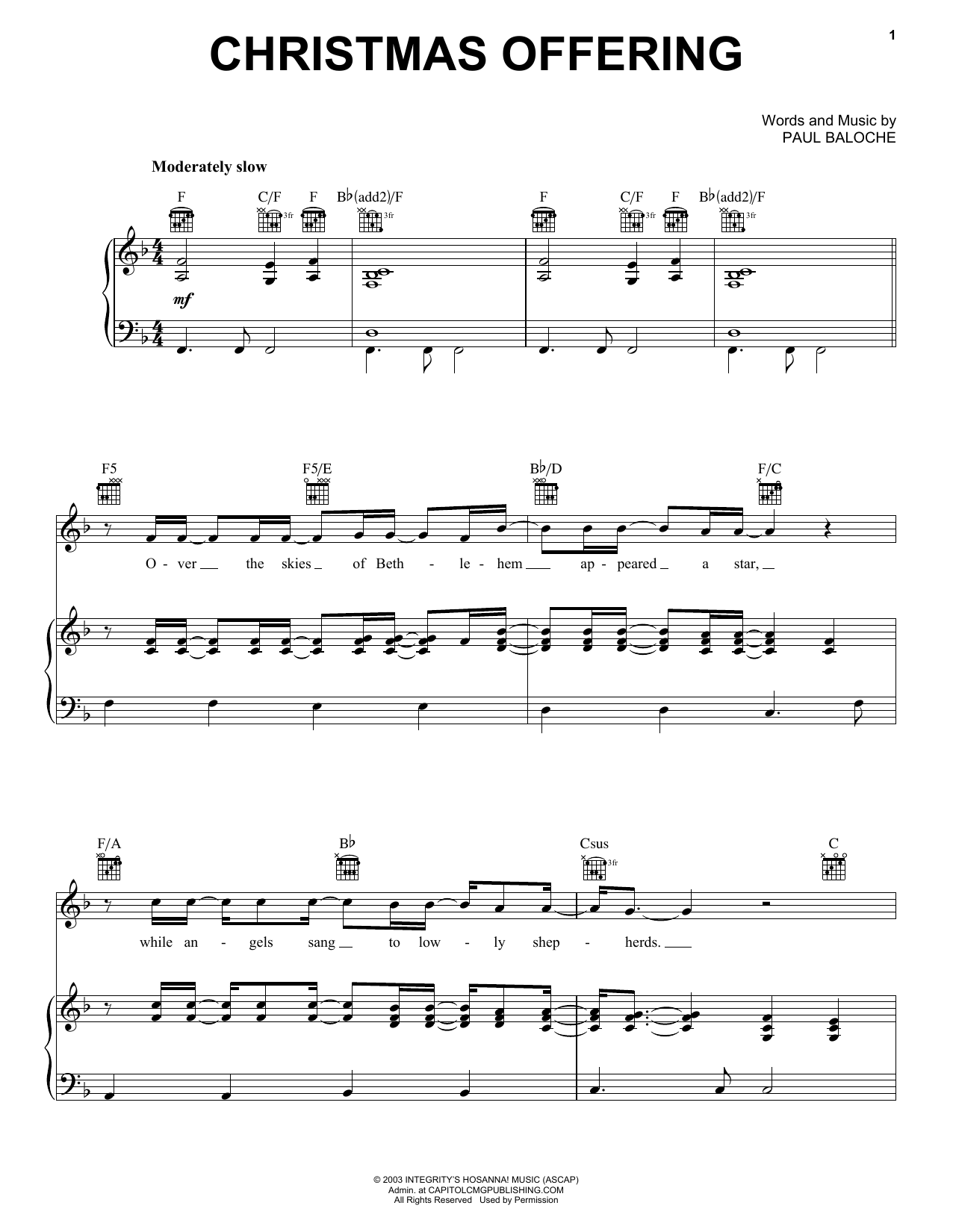 Casting Crowns Christmas Offering Sheet Music Notes & Chords for Easy Piano - Download or Print PDF