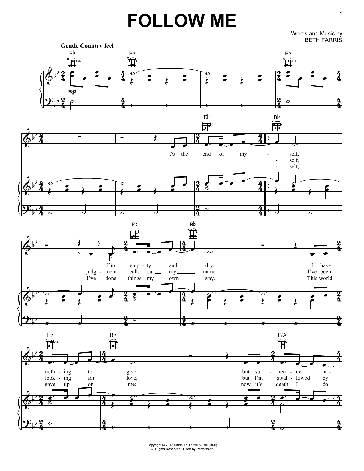 Casting Crowns Follow Me Sheet Music Notes & Chords for Piano, Vocal & Guitar Chords (Right-Hand Melody) - Download or Print PDF