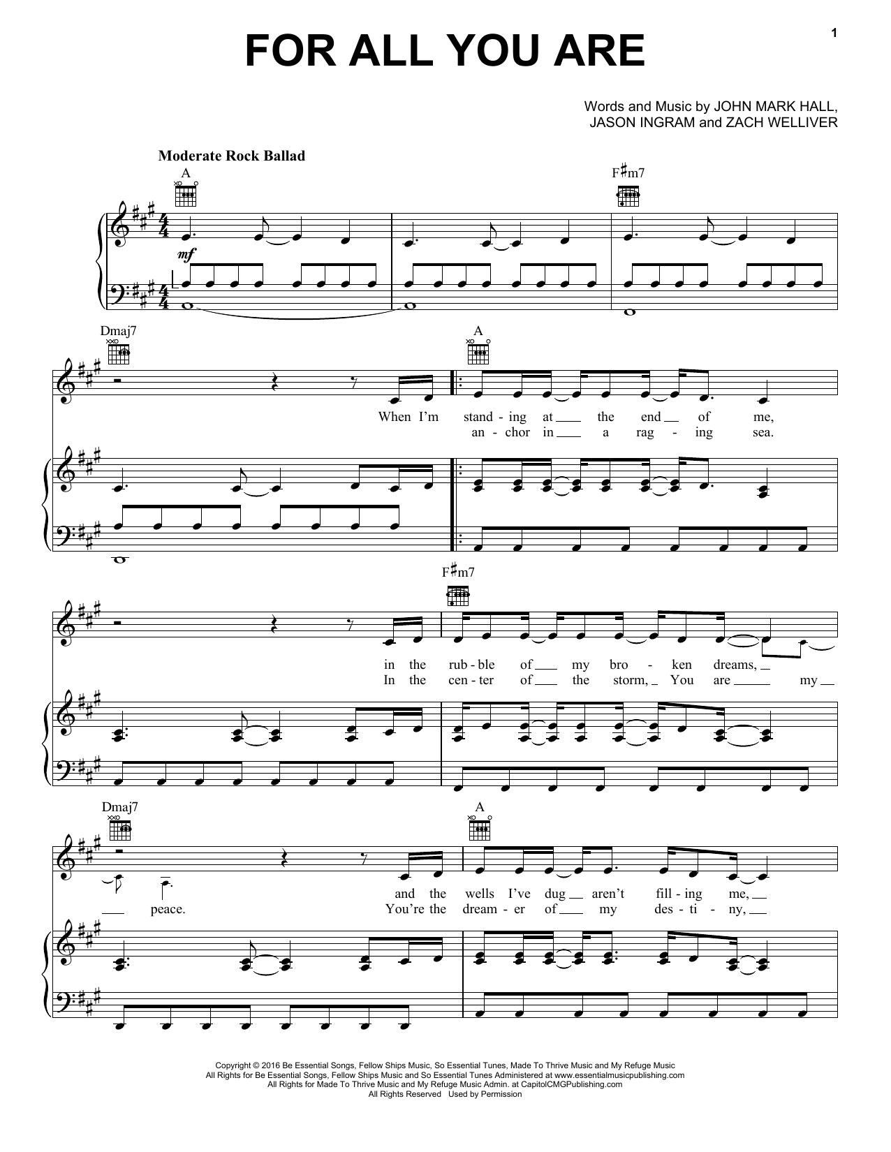 Casting Crowns For All You Are Sheet Music Notes & Chords for Piano, Vocal & Guitar (Right-Hand Melody) - Download or Print PDF