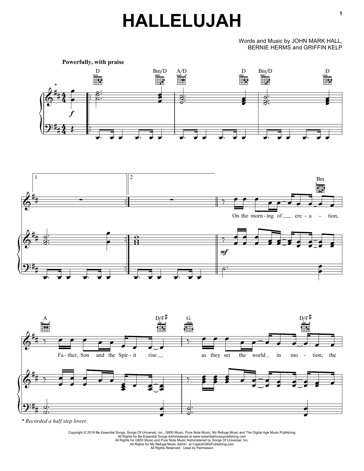 Casting Crowns Hallelujah Sheet Music Notes & Chords for Piano, Vocal & Guitar (Right-Hand Melody) - Download or Print PDF