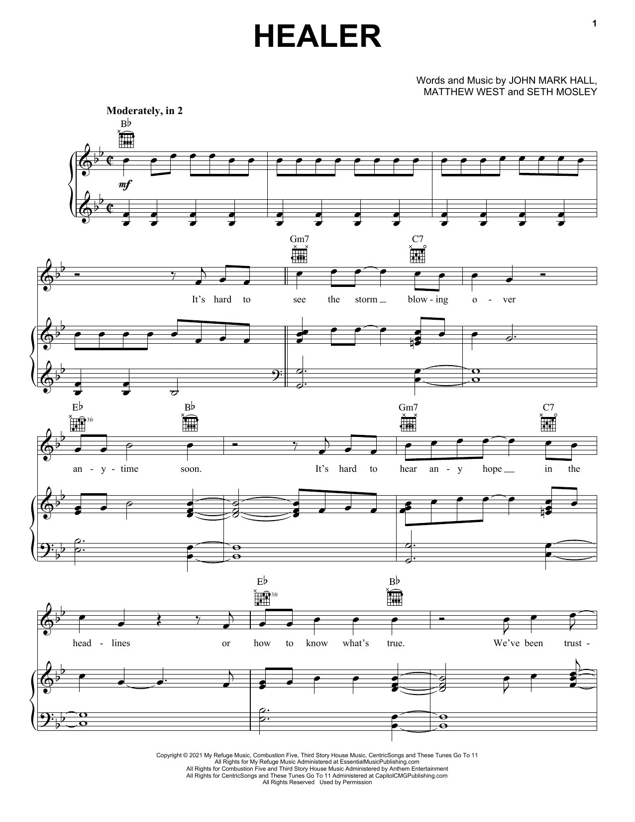 Casting Crowns Healer Sheet Music Notes & Chords for Piano, Vocal & Guitar Chords (Right-Hand Melody) - Download or Print PDF