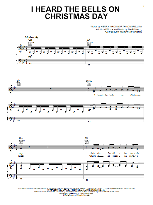 Casting Crowns I Heard The Bells On Christmas Day Sheet Music Notes & Chords for Piano, Vocal & Guitar (Right-Hand Melody) - Download or Print PDF