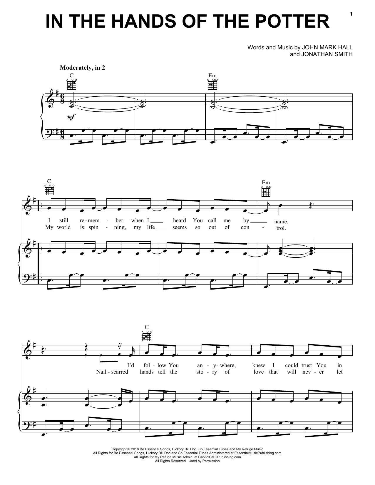 Casting Crowns In The Hands Of The Potter Sheet Music Notes & Chords for Piano, Vocal & Guitar (Right-Hand Melody) - Download or Print PDF