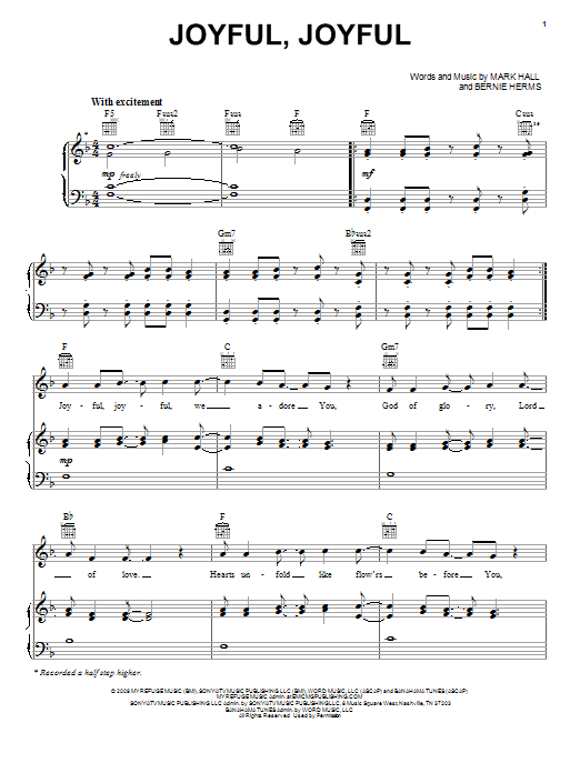 Casting Crowns Joyful, Joyful Sheet Music Notes & Chords for Easy Piano - Download or Print PDF
