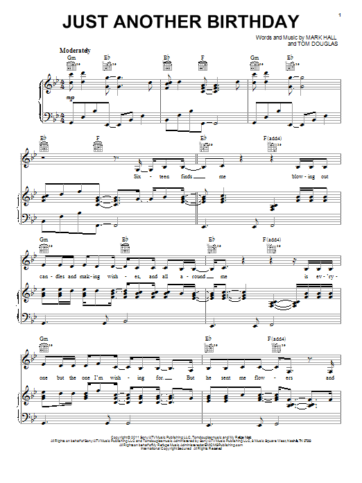 Casting Crowns Just Another Birthday Sheet Music Notes & Chords for Piano, Vocal & Guitar (Right-Hand Melody) - Download or Print PDF
