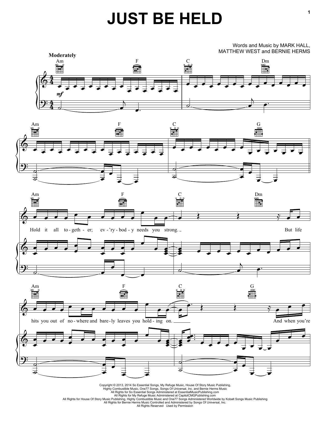 Casting Crowns Just Be Held Sheet Music Notes & Chords for Piano, Vocal & Guitar (Right-Hand Melody) - Download or Print PDF